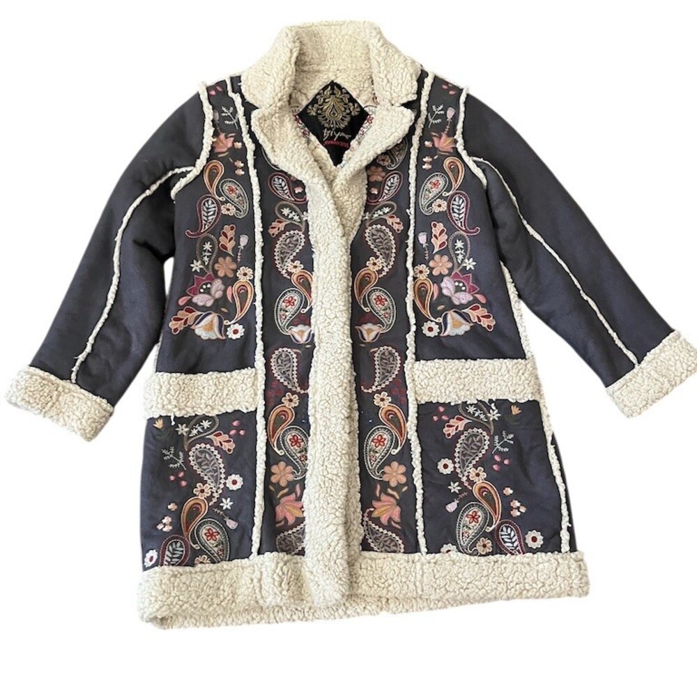 Johnny Was Biya Lori Jacket Womens Size L Gray Paisley Embroidered